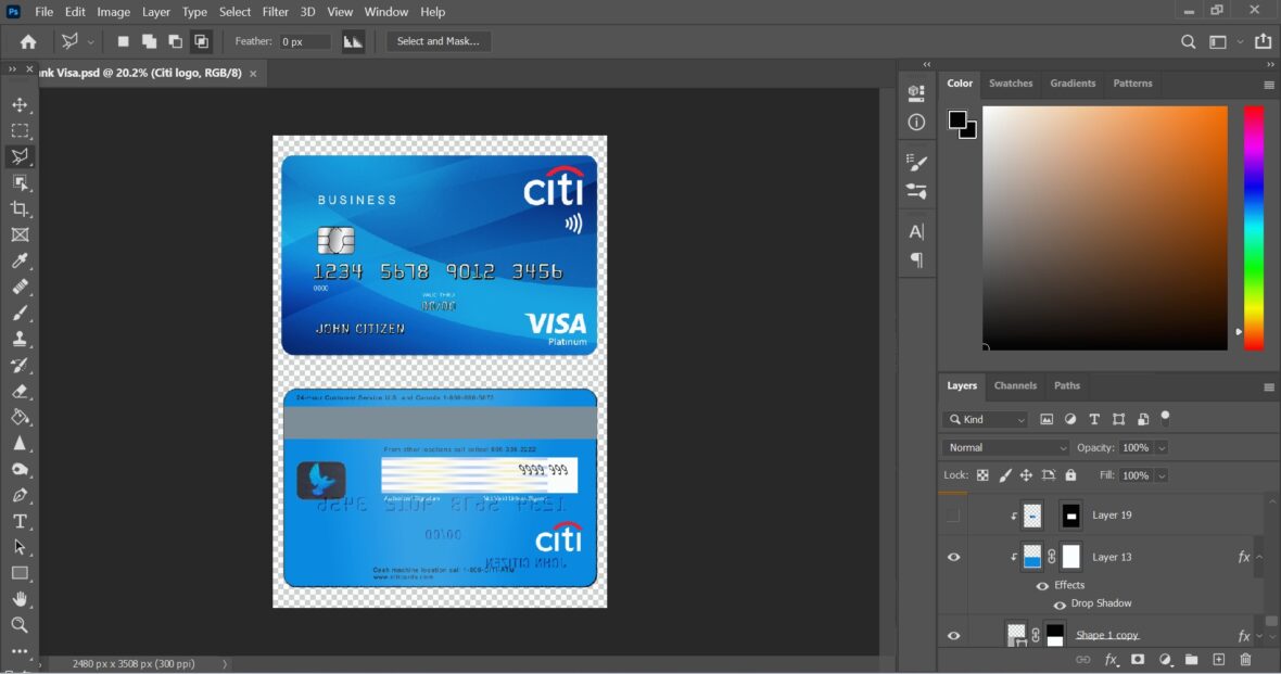 USA Citibank Visa Platinum Card PSD Template