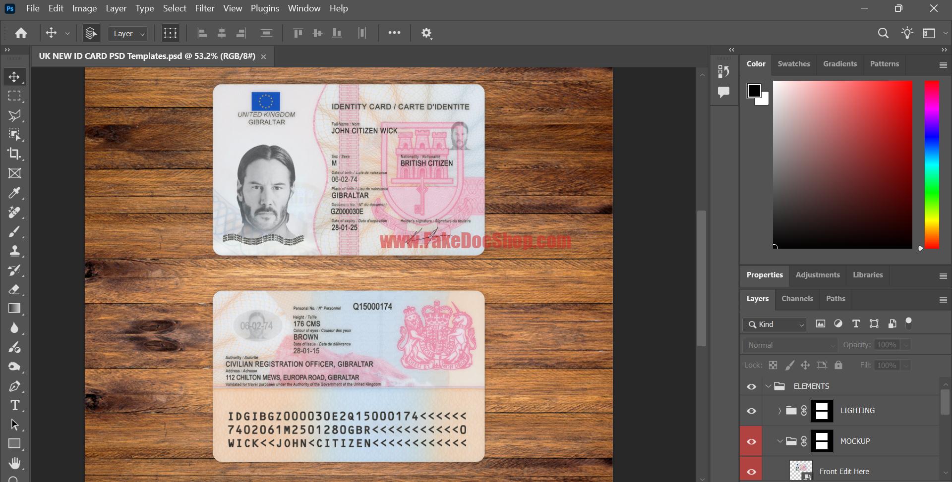 United Kingdom Gibraltar National Identity Card Template (2026)