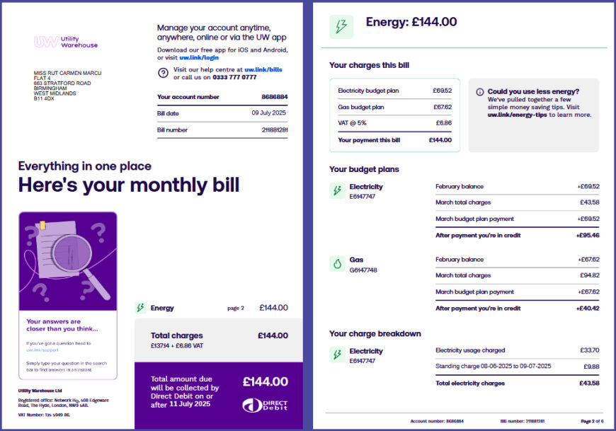 United Kingdom Utility Warehouse Template in word and pdf format