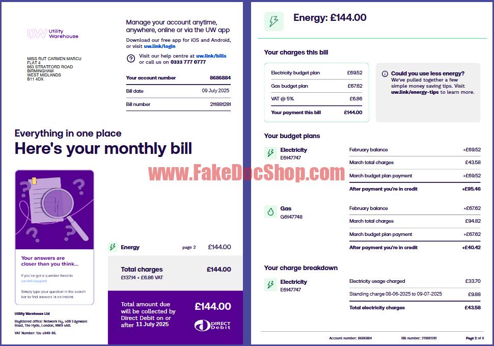 United Kingdom Utility Warehouse Template in word and pdf format