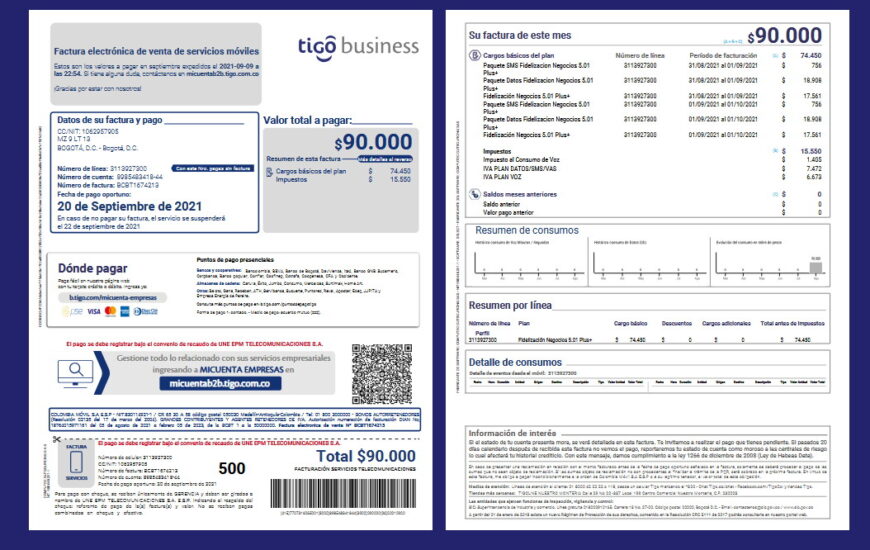 Colombia Tigo Business Utility Bill Template