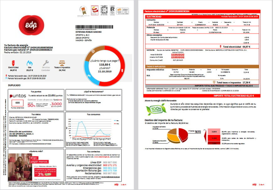 Spain EDP Utility Bill Template
