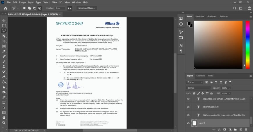 Allianz Employer Liability Insurance PSD Template