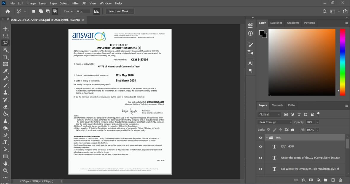 Ansvar Employer Liability Insurance PSD Template