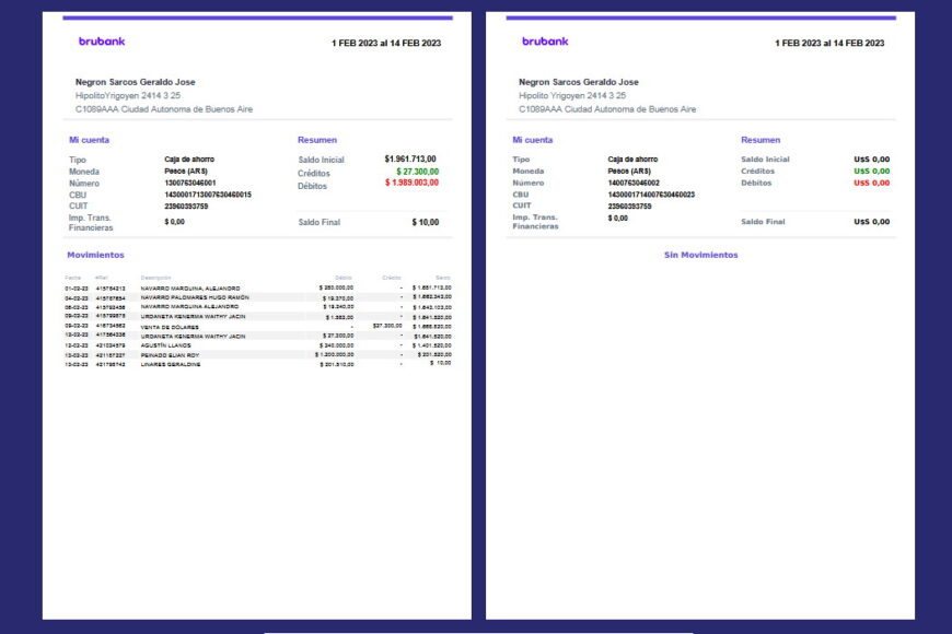 Argentina Brubank Account Statement Template in Word and PDF Format