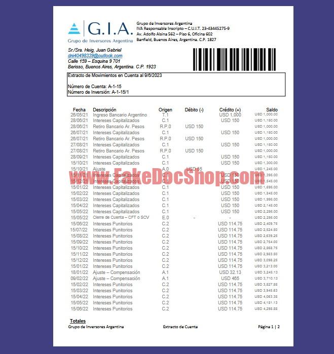 Argentina ank‑account statement Template in Word and PDF Format 1942026