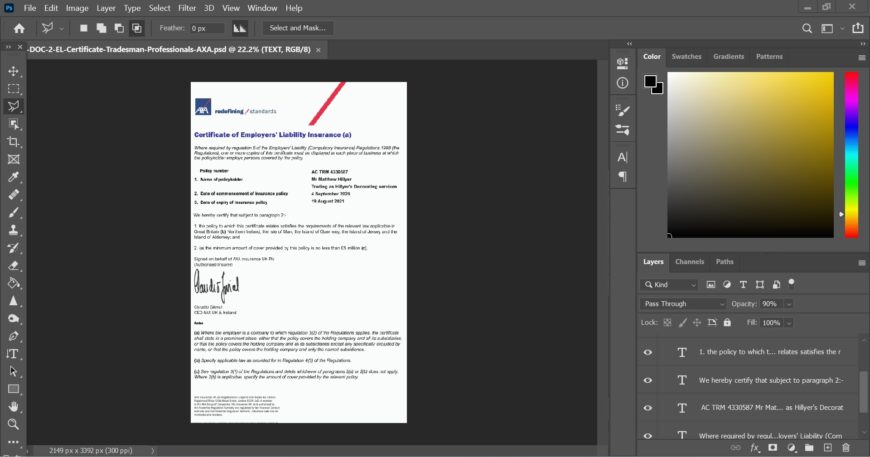 Axa Employer Liability Insurance PSD Template
