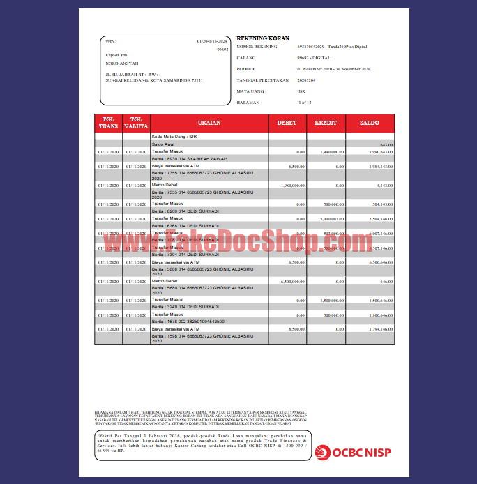 Bank‑Statement Template – OCBC NISP (Digital)