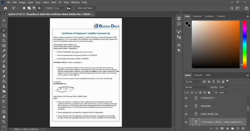 Builders Direct Employer Liability Insurance PSD Template