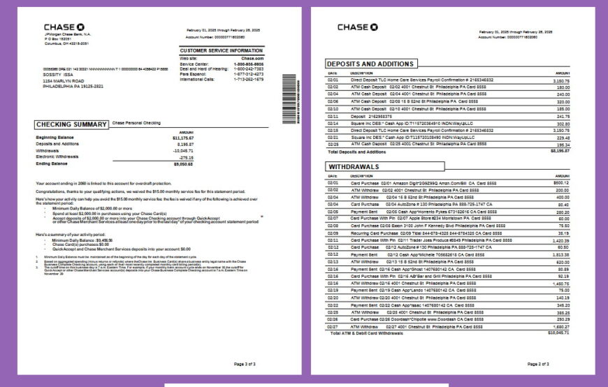 Chase bank Statement Template in word And PDF Format V2025