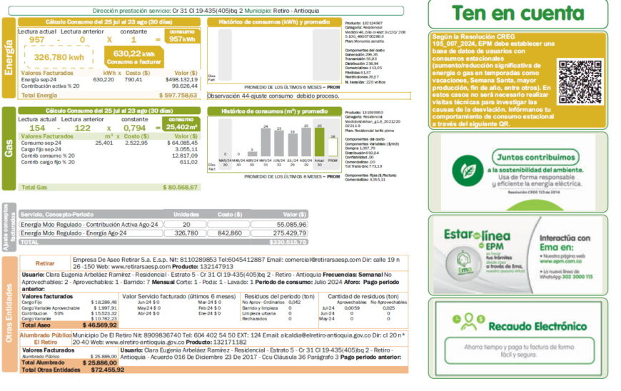 Colombia E.S.P. (EPM) electricity Utility Bill Template in word and pdf format