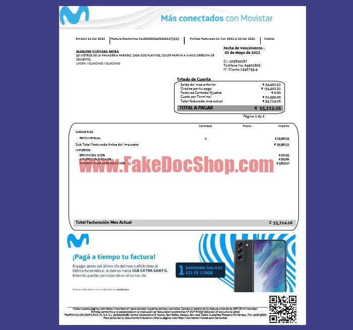 Colombia Movistar Bill Template in word and pdf format