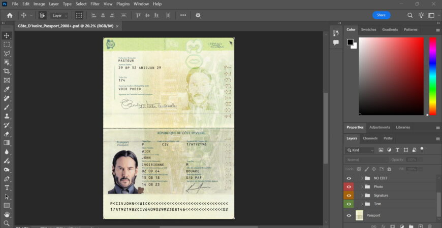 Cote D’Ivoire passport PSD template