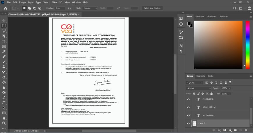 Covea Employer Liability Insurance PSD Template