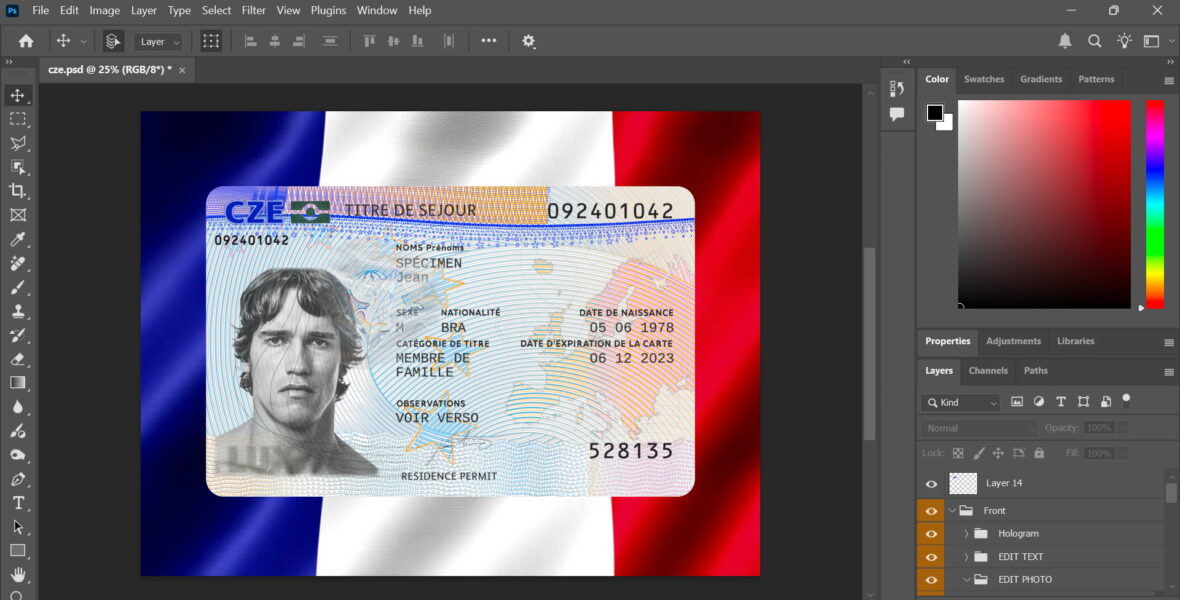 Czech permanent resident card template in PSD format v2