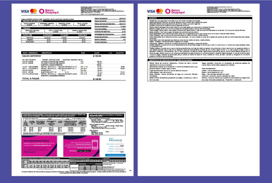 Ecuador Banco Guayaquil Account Statement Template in Word and PDF Format