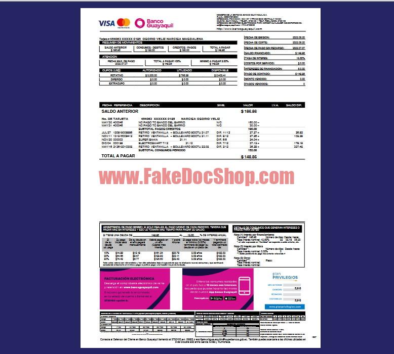Ecuador Guayaquil Bank Credit‑Card Statement Template