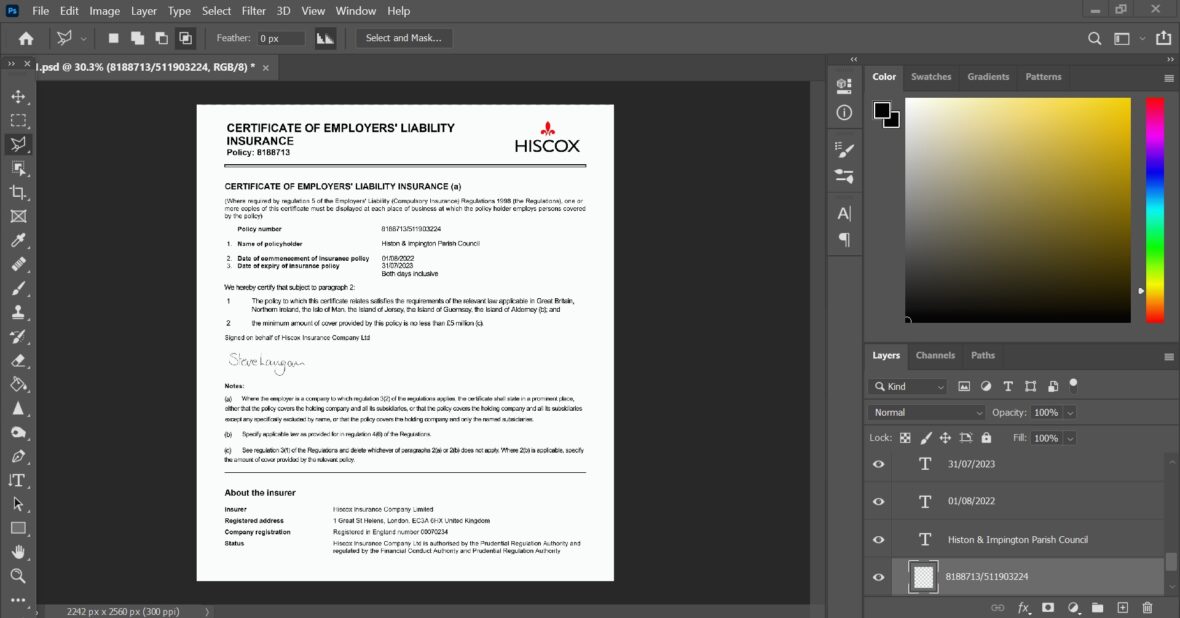 Hiscox Employer Liability Insurance PSD Template