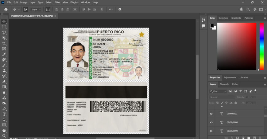 New Puerto Rico driving license template in PSD format