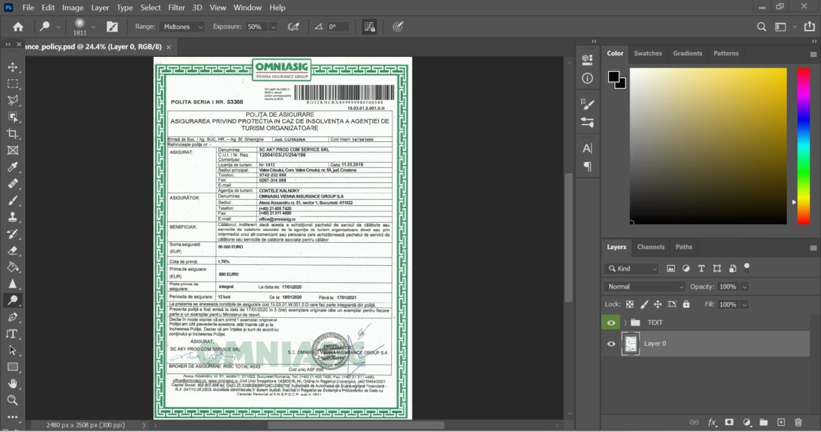 Romania Omniasig Vienna Insurance Group Travel Agency Insurance Policy PSD Template