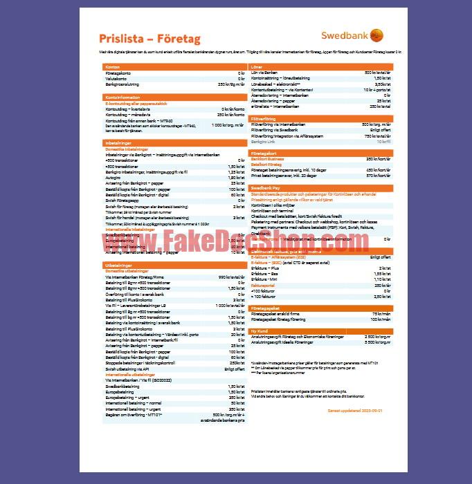 Swedbank Bank Services Invoice Template in word and pdf format