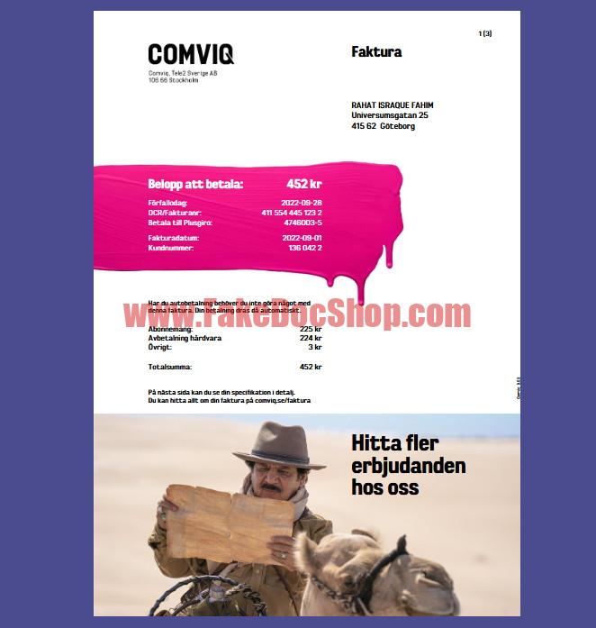 Sweden Comviq Billing Statement Template in word and pdf format