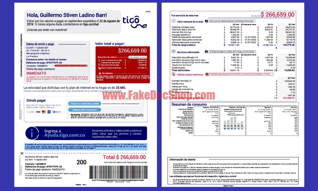 Tigo Colombia Invoice Template in Word and PDF Format