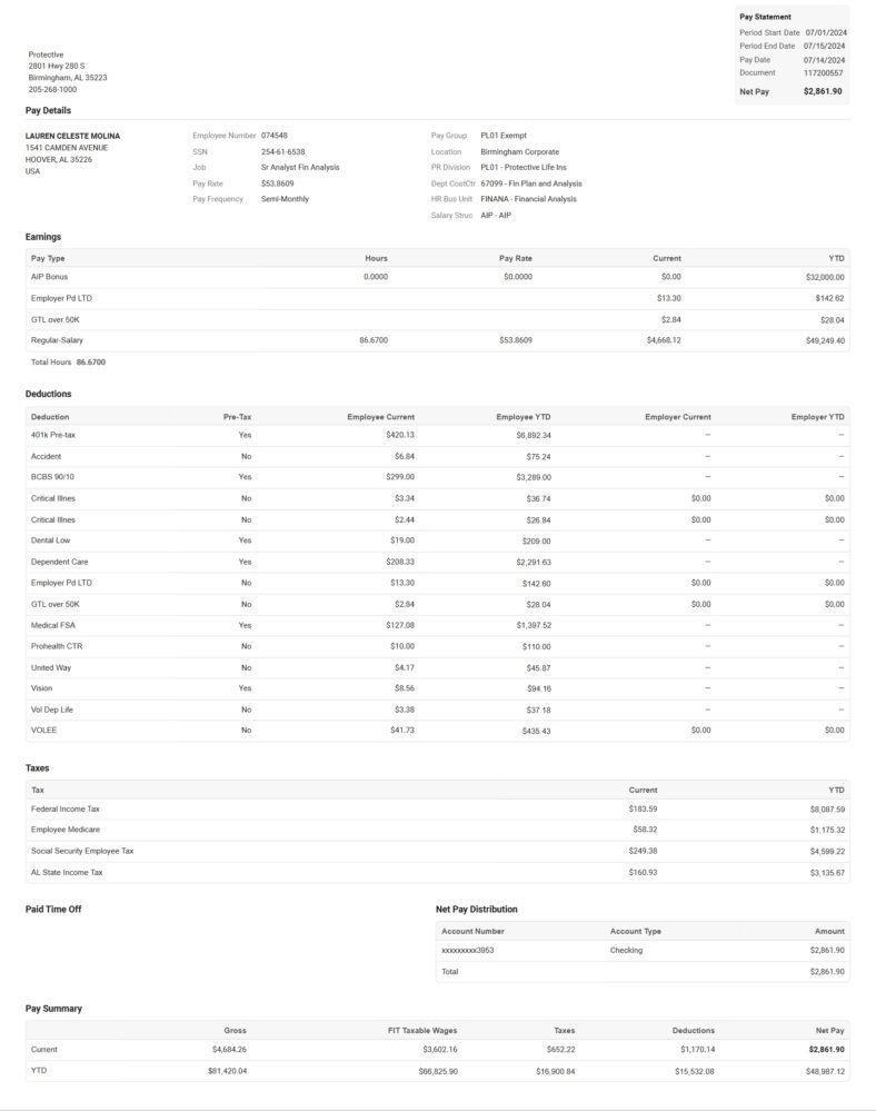 USA Protective Paystub Word And PDF Template