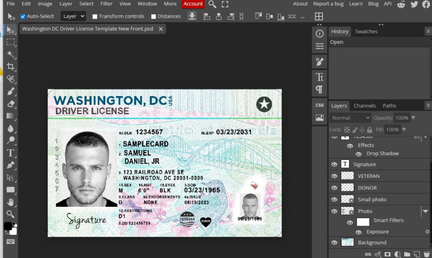 Washington D.C. Driving license PSD Template
