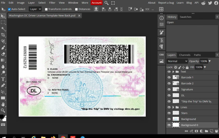 Washington D.C. Driving license PSD Template New2026