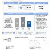 Canada Hydro One Electricity Bill Word And PDF Template