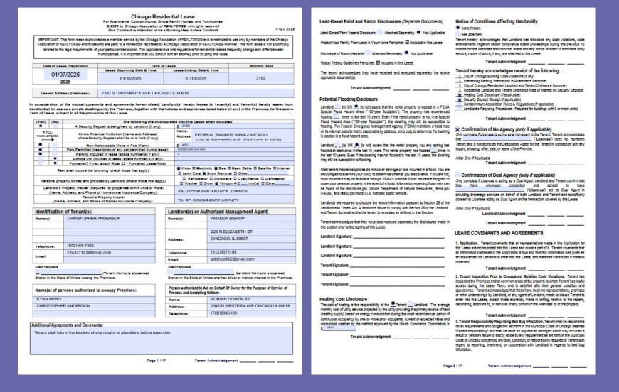 Chicago Residential Lease Template in Word Format