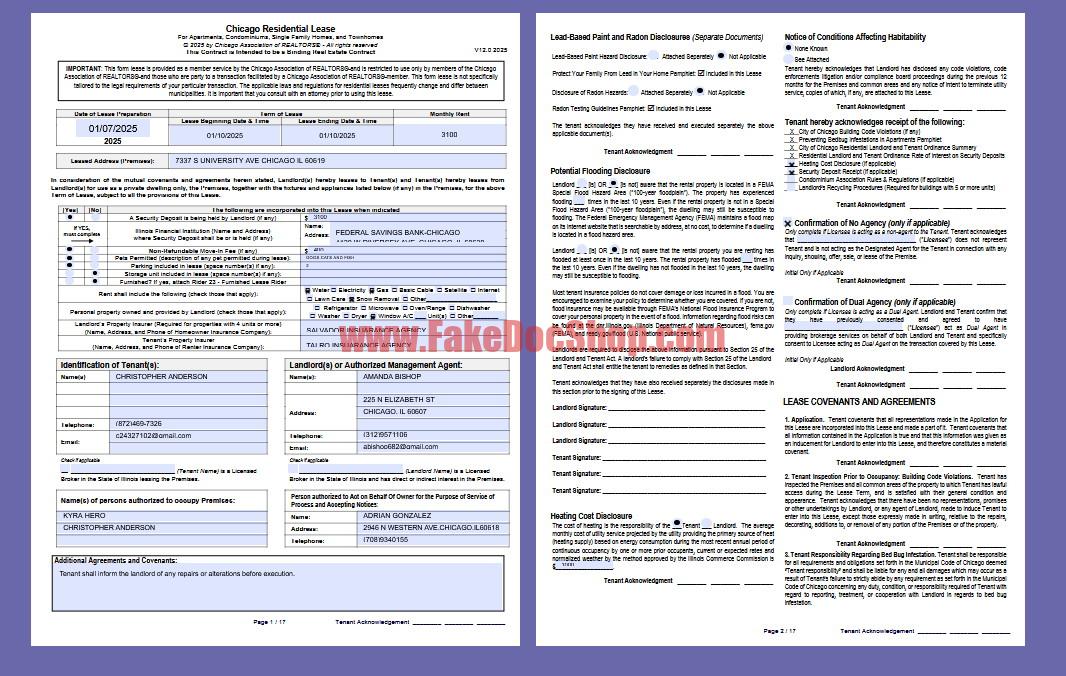 Chicago Residential Lease Template in Word Format