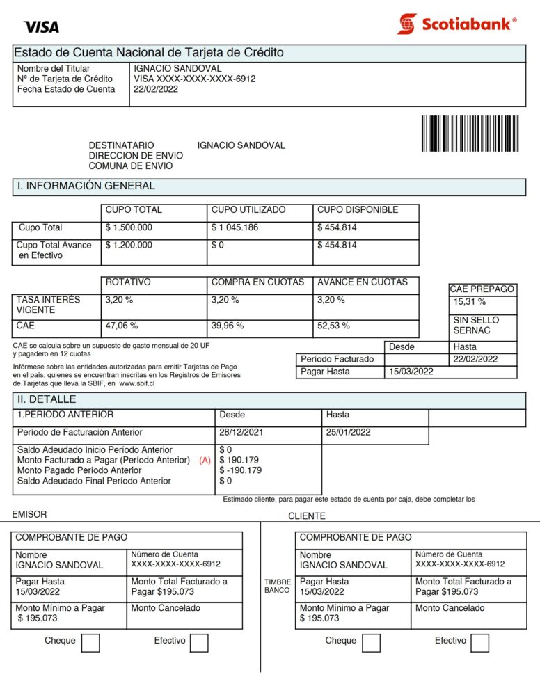 Chile Scotiabank Bank Statement Word and PDF Template 4 Pages