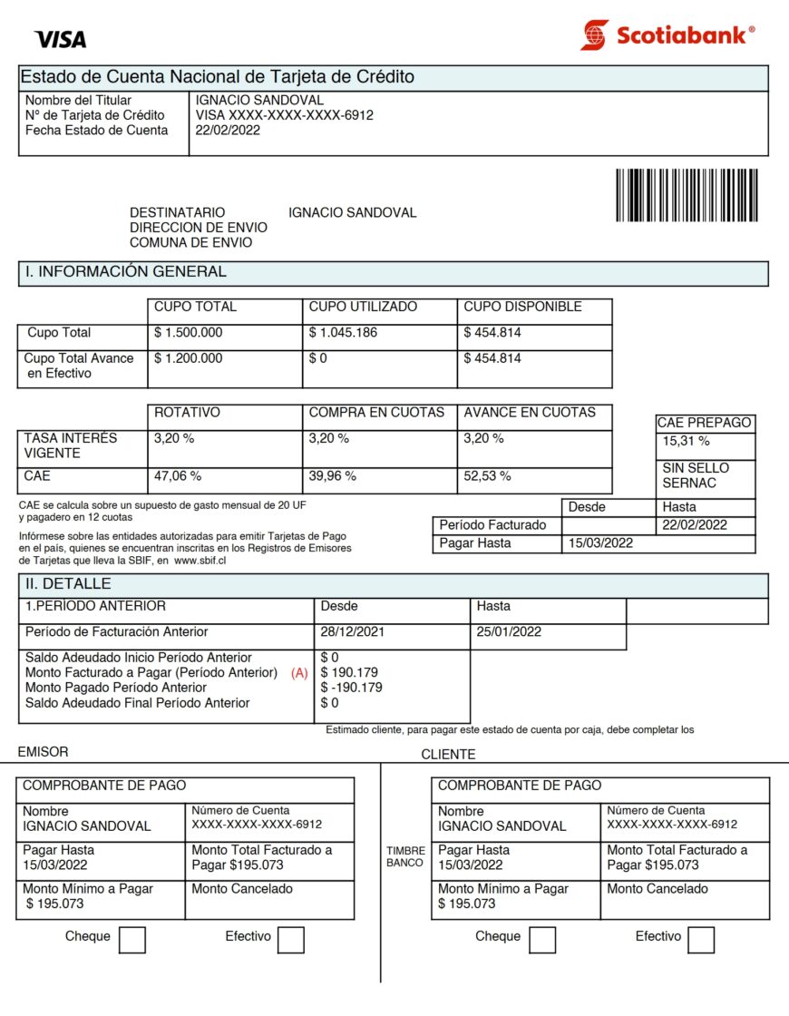 Chile Scotiabank Bank Statement Word and PDF Template 4 Pages