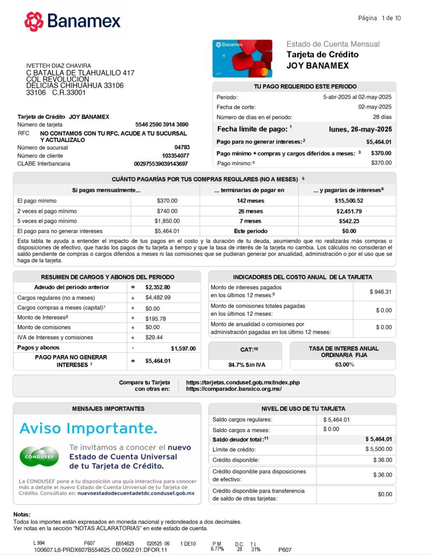 Colombia Banco de Occidente Credit Card Statement Word And PDF Template 10 Pages