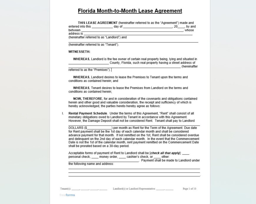 Florida Lease Agreement Template (Monthly)