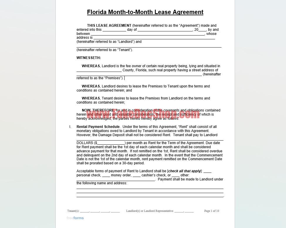 Florida Lease Agreement Template (Monthly)