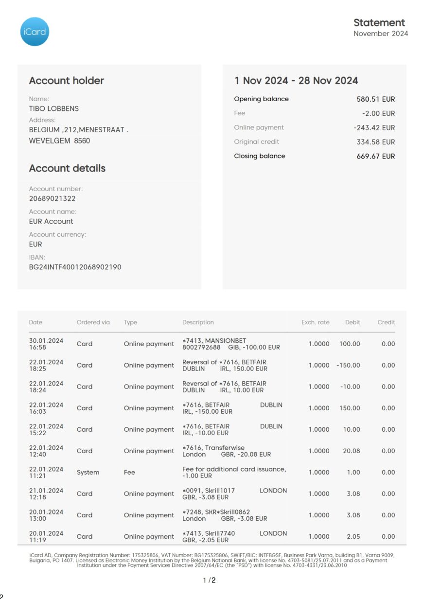 Greece Alpha Bank i Card Credit Card Statement Word And PDF Template 2 Pages