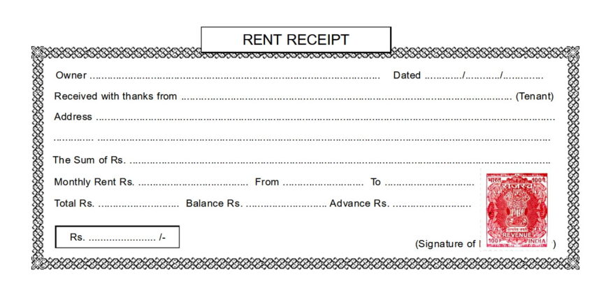 INDIA Rent Receipt template in Word and PDF format