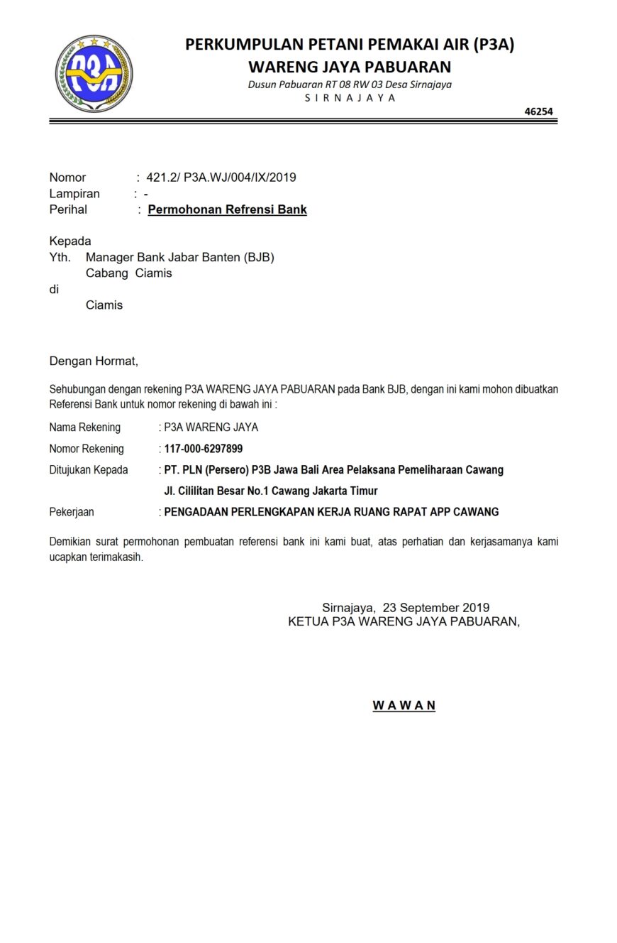 Indonesia Bank Jabar Banten Financial Request Letter Word And PDF Template 3 Pages