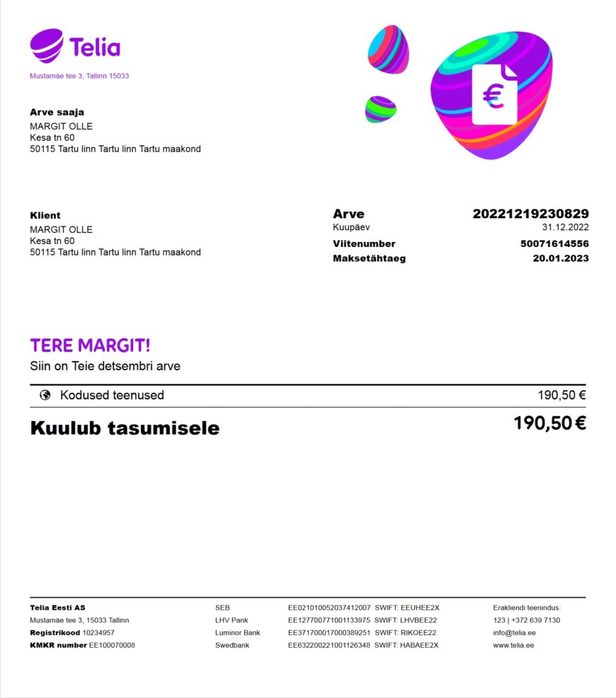 Italy Telia Utility Bill Word And PDF Template 2 Pages