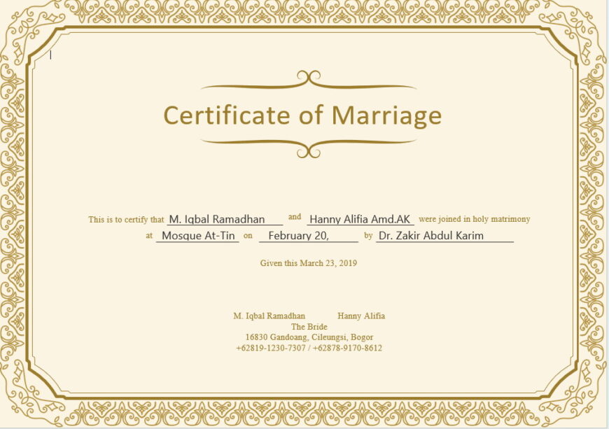 Marriage Certificate Template