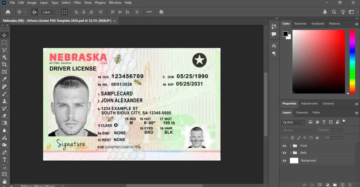 Nebraska Driving License PSD Template 2026