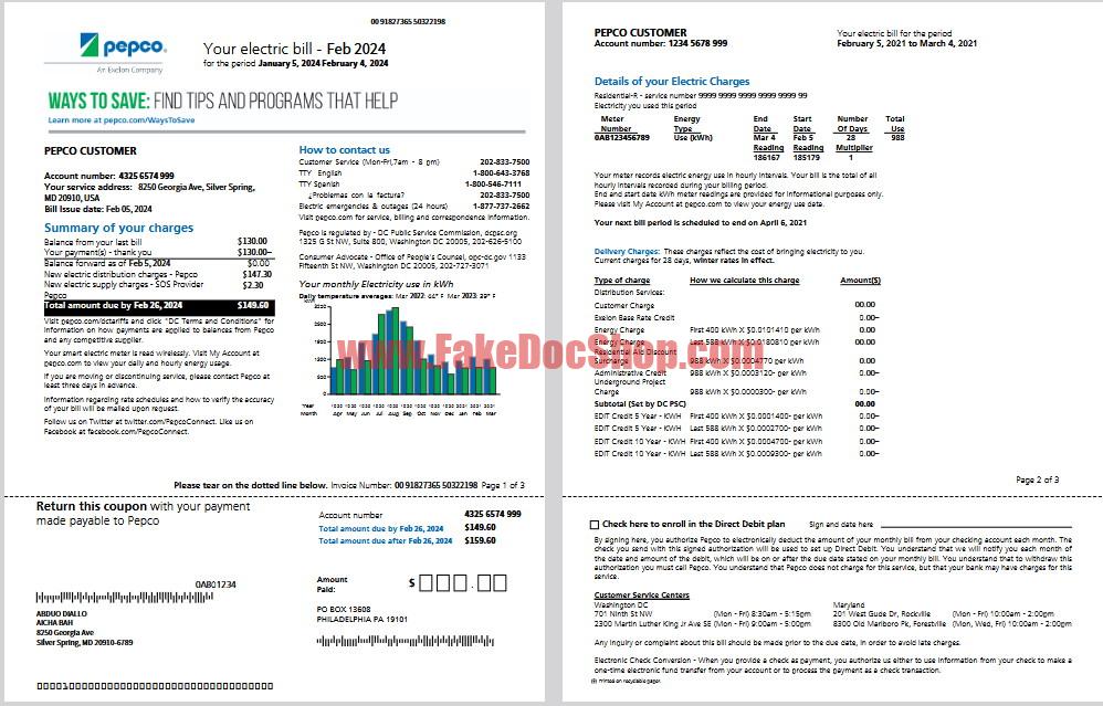 Pepco Electric Bill Template in Word And PDF Format