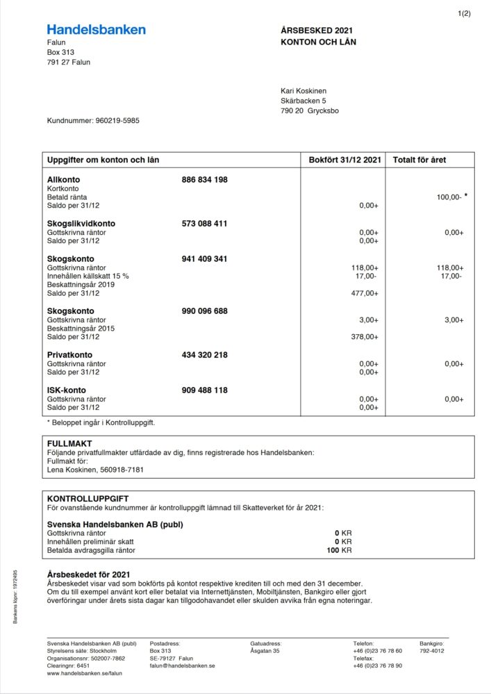 Sweden Handelsbanken Annual Statement Word And PDF Template 3 Pages