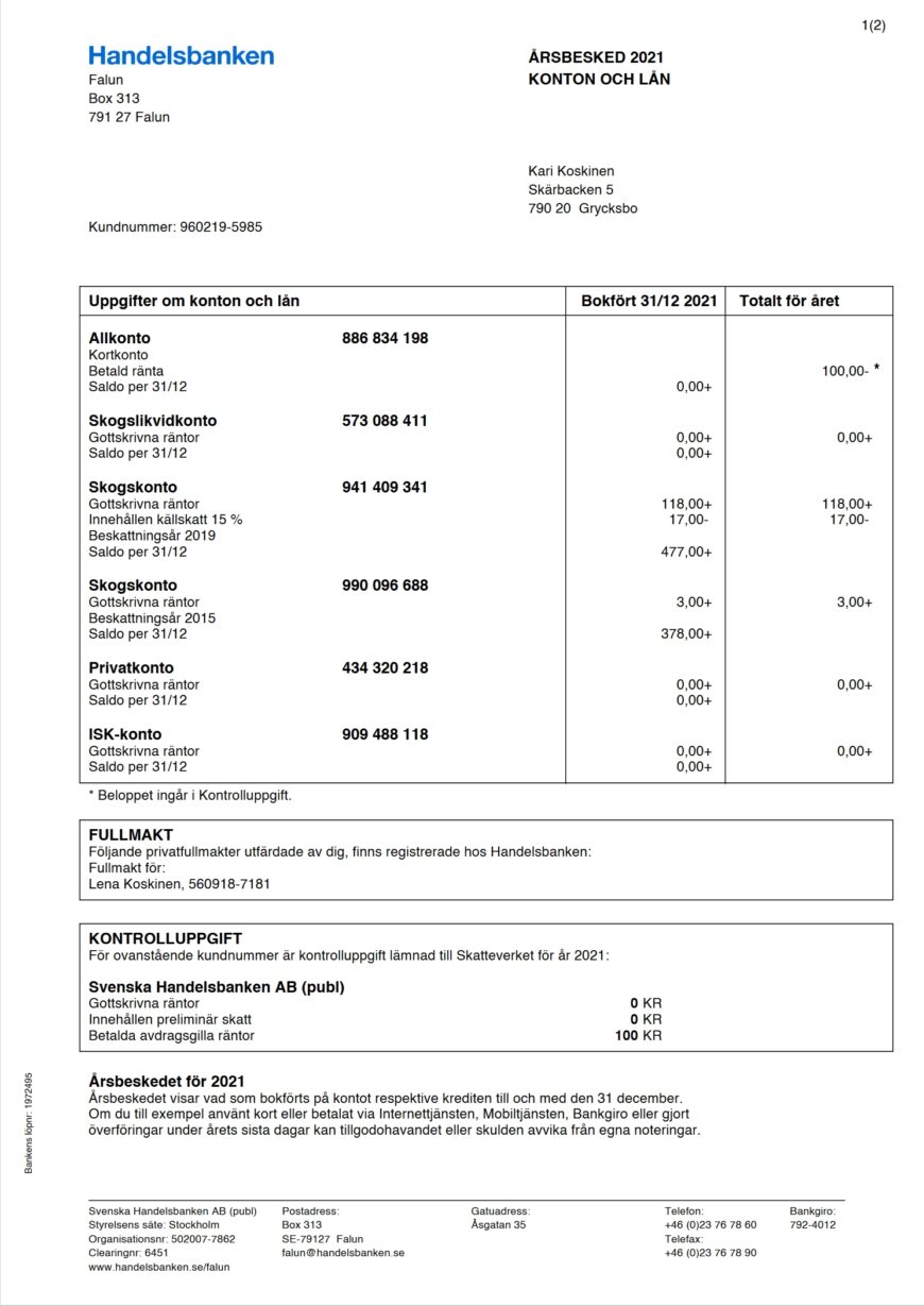 Sweden Handelsbanken Annual Statement Word And PDF Template 3 Pages