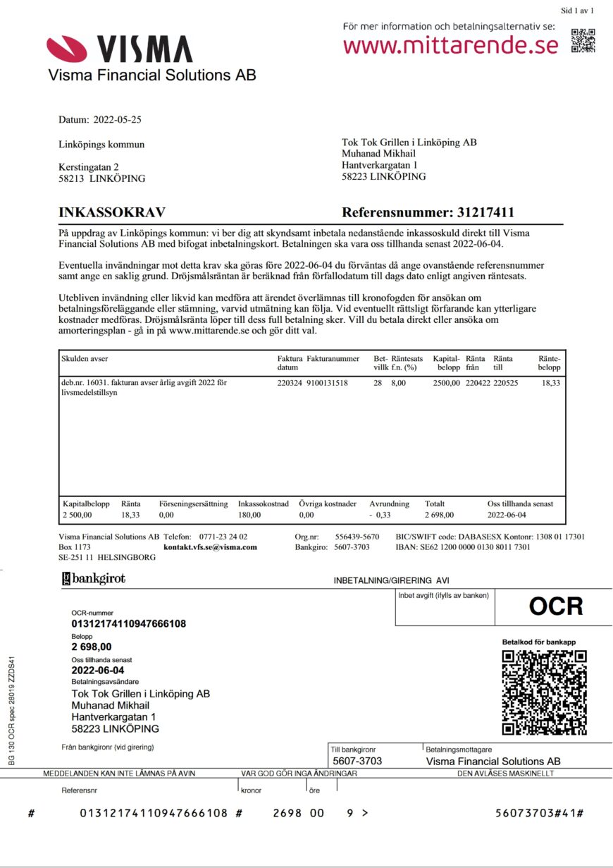 Sweden Visma Financial Solutions Debt Collection Notice Word And PDF Template 2 Pages