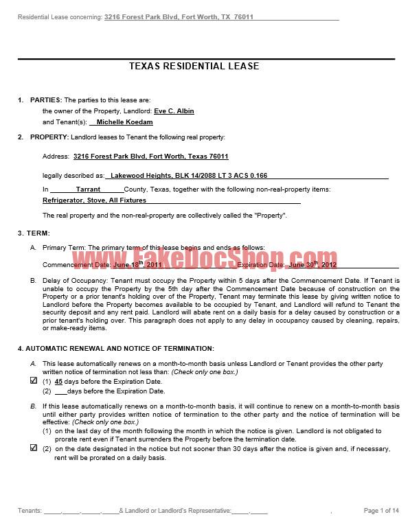 TEXAS RESIDENTIAL LEASE Template In Word Format