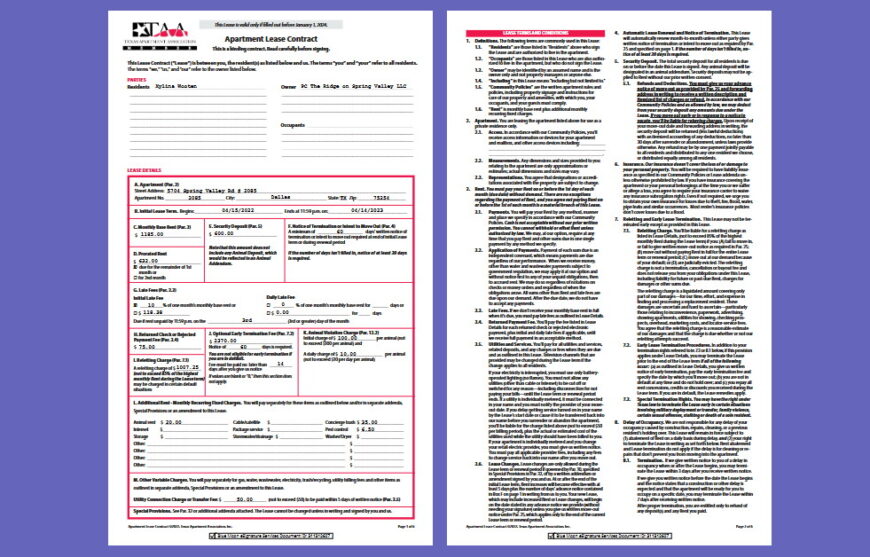 Texas Apartment Association Lease Contract Template
